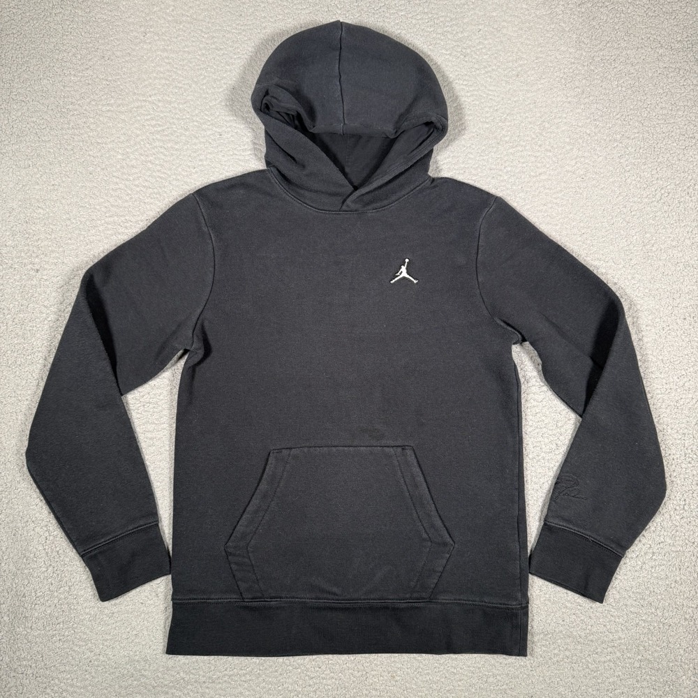 Jordan Hoodie Youth Large Black Nike Sweatshirt Pullover Cotton Blend Pocket